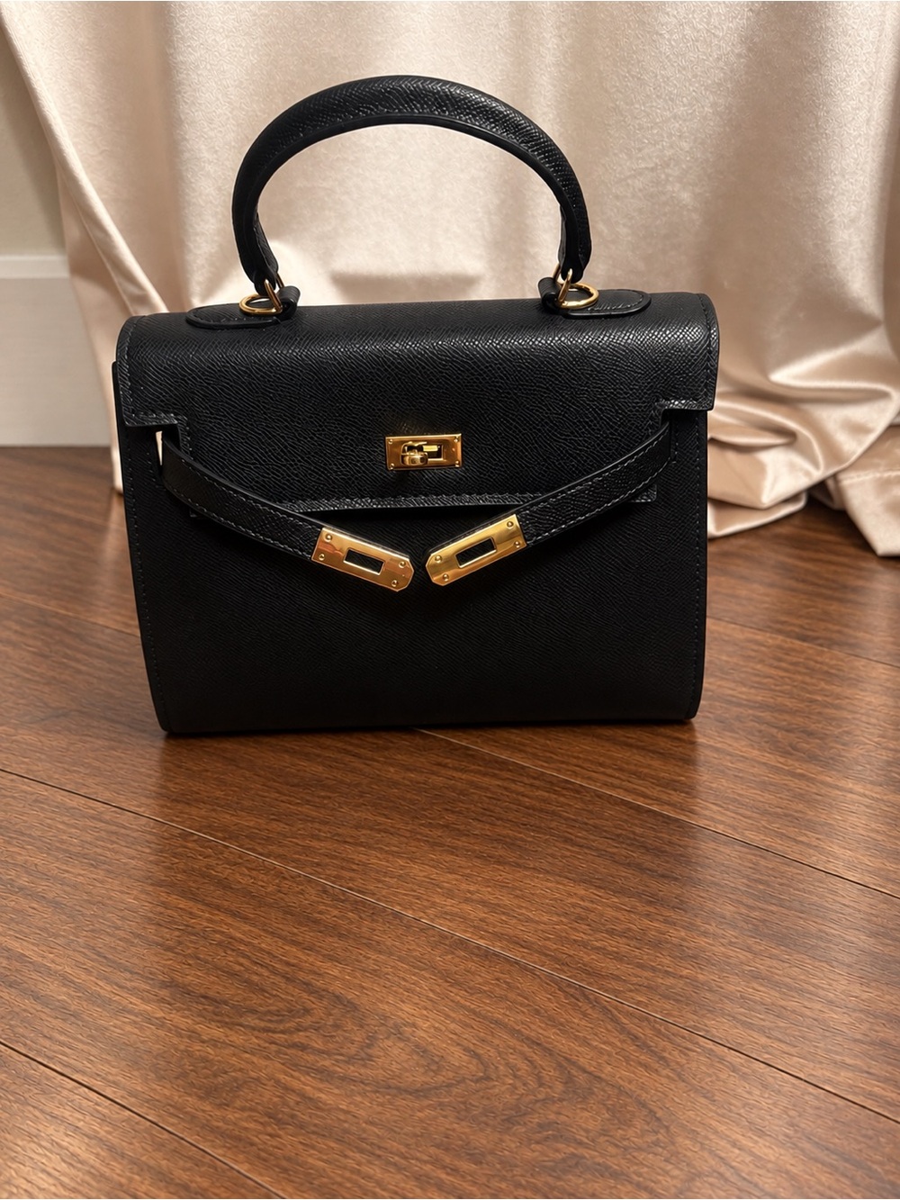 NWT Black Structured Top Handle Bag Gold Hardware + Strap